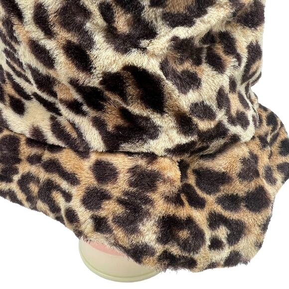 Leopard Cheetah Print Bucket Hat Vtg Y2K Faux Fur Ribbon Boho Hippie Handmade - Picture 5 of 10